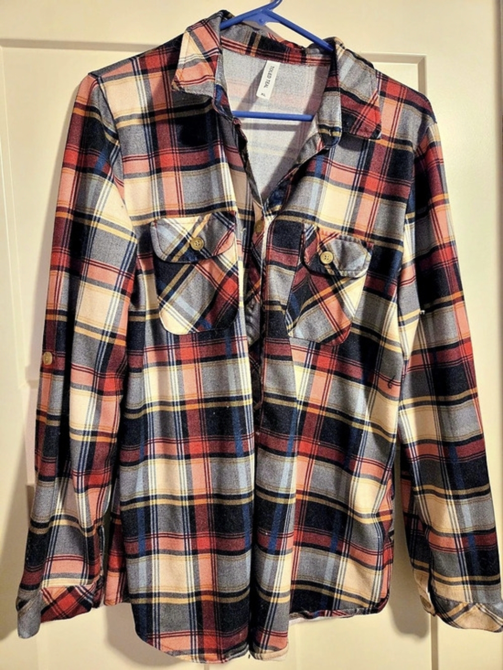 Plaid Button Down Shirt Red & Navy XL Like New